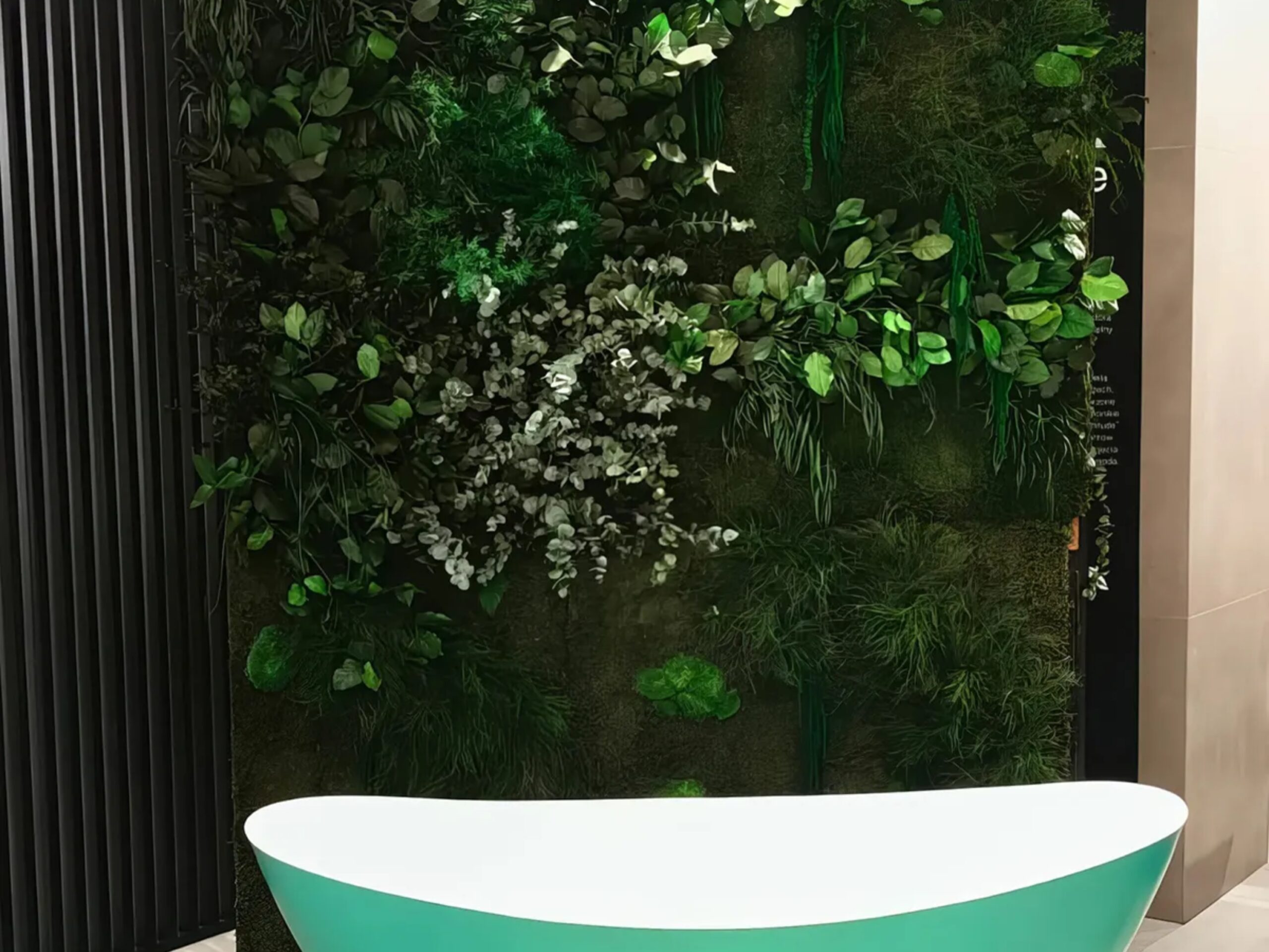 Piękna roślinność stabilizowana na ścianach w łazience. 